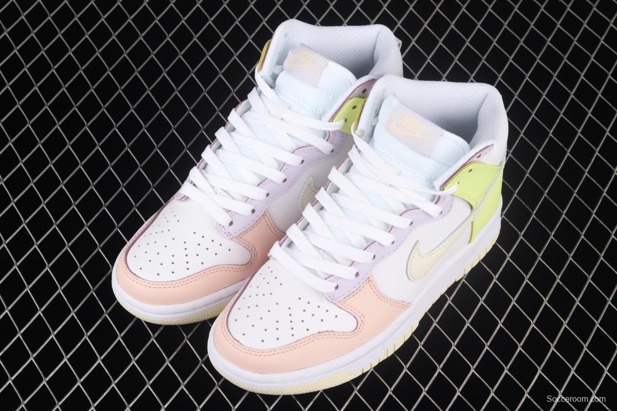 NIKE SB DUNK High Cashmere white pink yellow color splicing SB buckle rebound fashion leisure board shoes DD1869-108