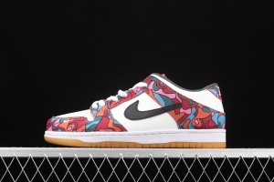 Parra x NIKE DUNK SB Low Pro White, Blue and Red Abstract Art Olympic Slam Dunk Series retro low-side leisure sports skateboard shoes DH7695-600