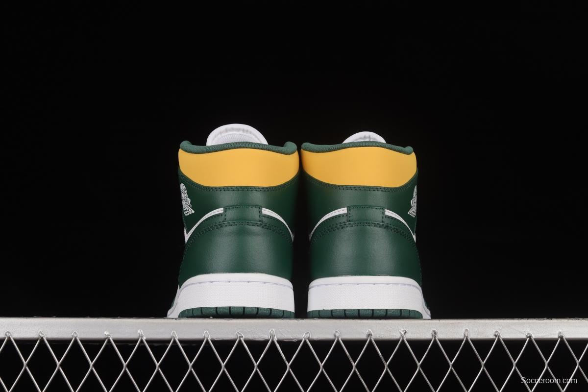 Air Jordan 1 Mid Green Yellow AJ White Green Yellow Seattle SuperSonics 554724-371