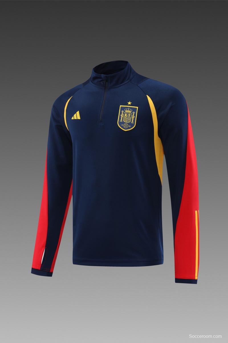 2022 Spain Navy Half Zipper Tracksuit