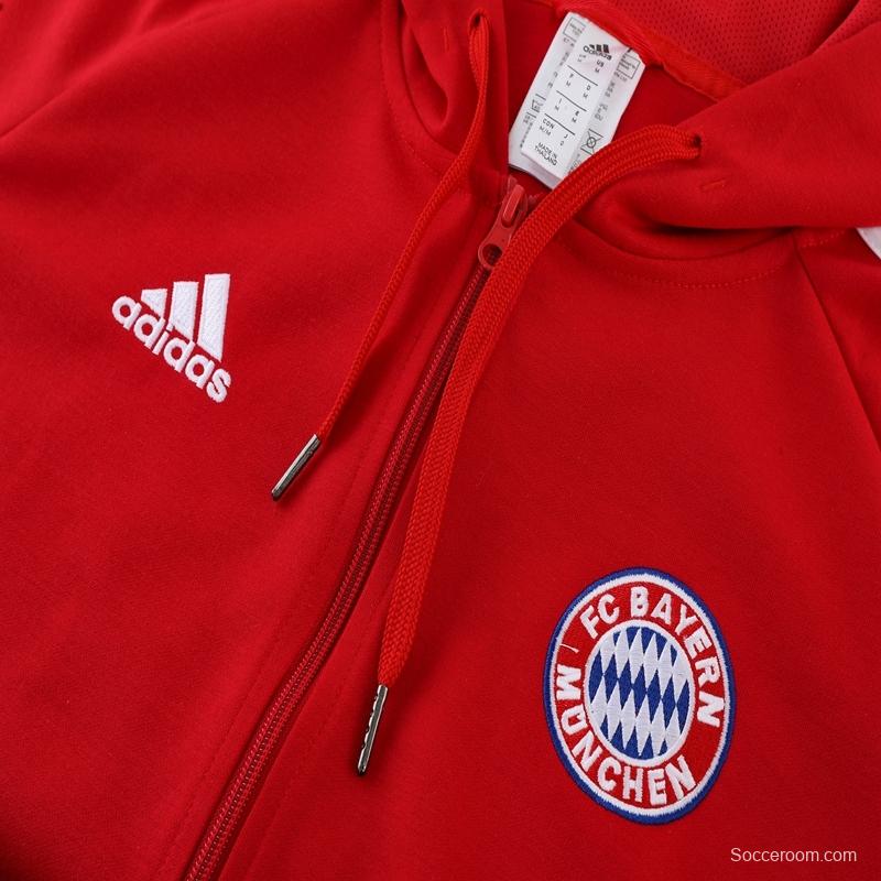 2023 Bayern Munich Red Hoodie Full Zipper Tracksuit