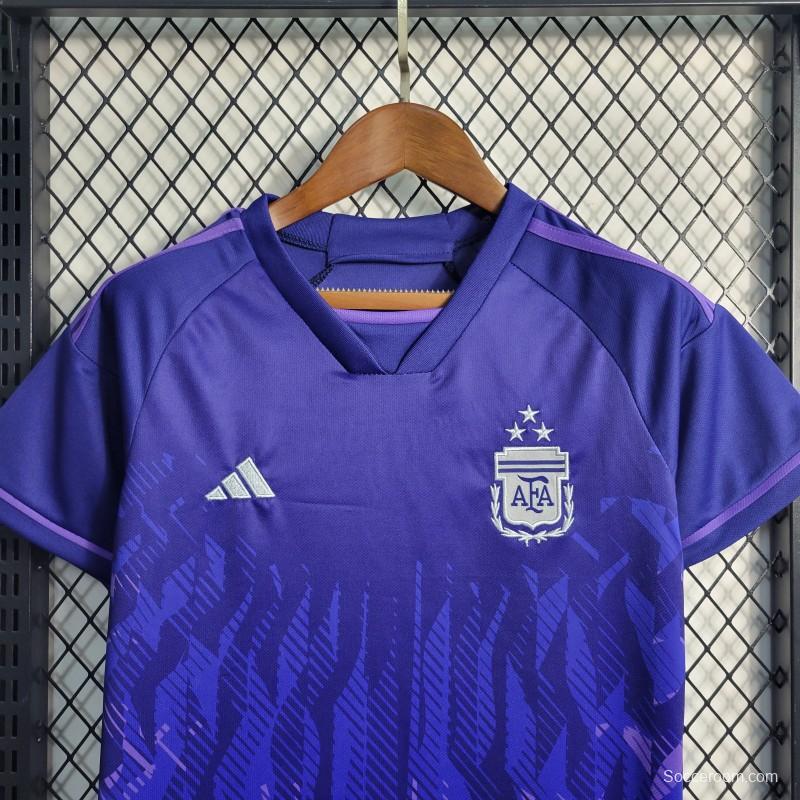 3-Stars 2023 Kids Argentina Away Purple Jersey