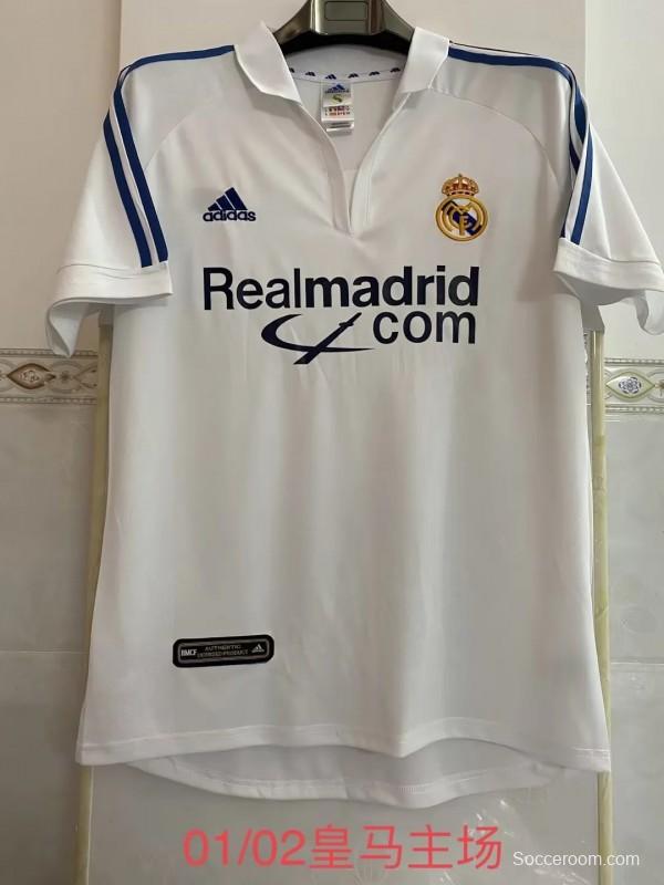 Retro 01/02 Real Madrid Home Jersey League Version With Sponsor