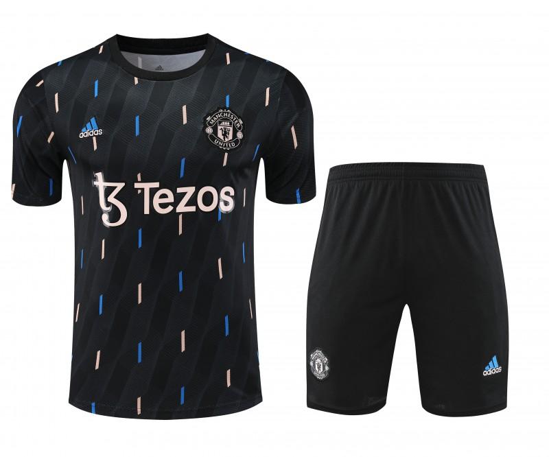 23-24 Manchester United Black Pattern Short Sleeve+Shorts