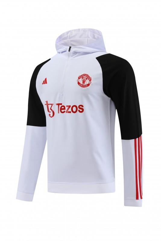 23/24 Manchester United White Hoodie Half Zipper Jacket+ Pants
