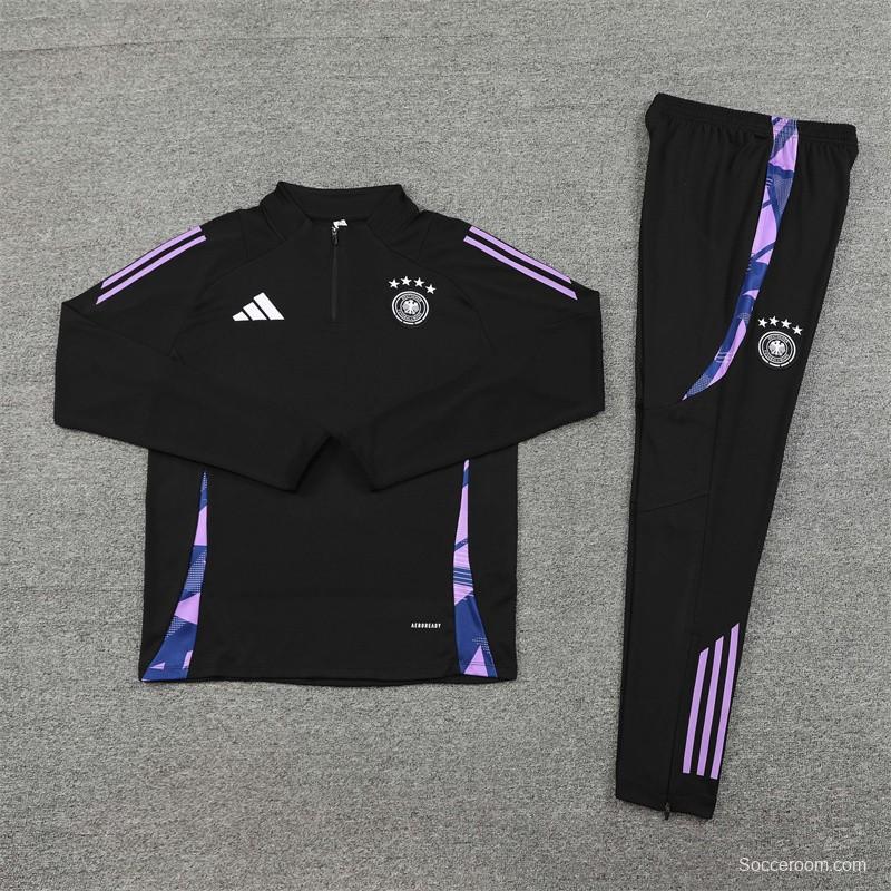 2024 Germany Black Half Zipper Jacket+Long Pants