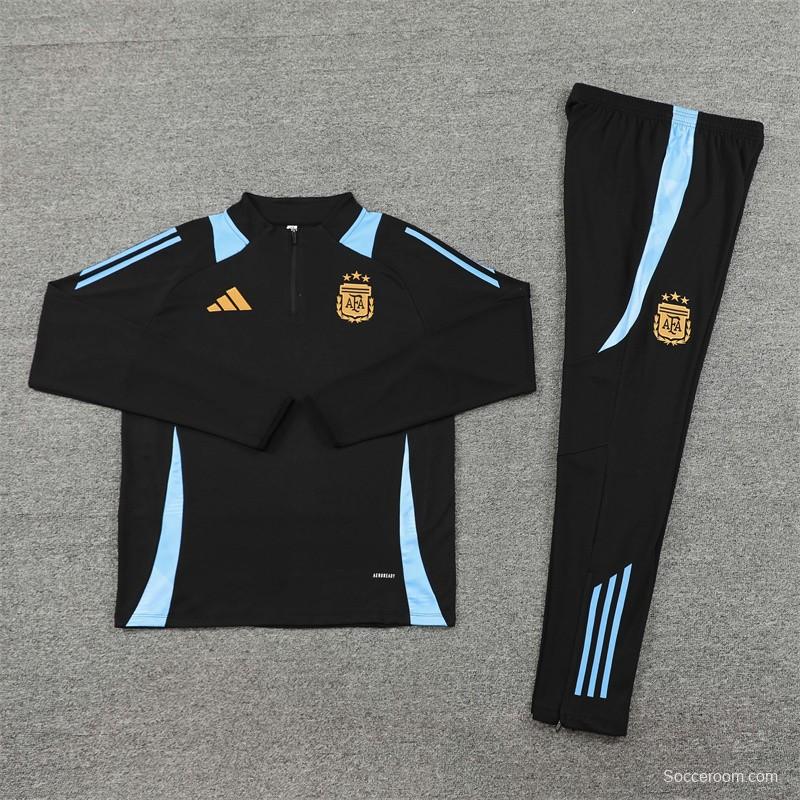 2024 Argentina Black Half Zipper Jacket+Long Pants