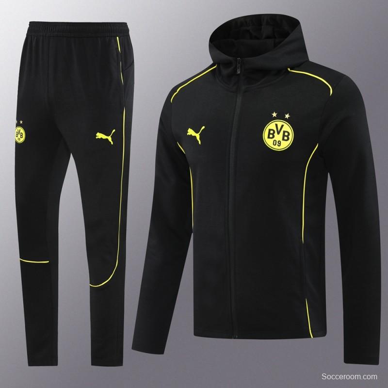 24/25 Borussia Dortmund Black Hoodie Full Zipper Jacket +Long Pants