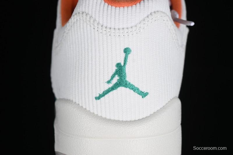 Nike Air Jordan 5 Low Retro Sneakers in White Orange Green Corduroy - CW4204-100