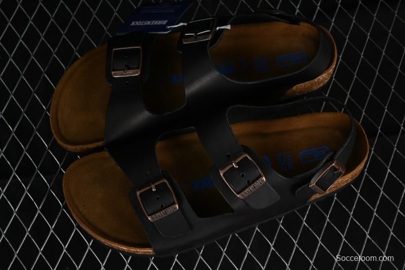 Birkenstock Birkenstock Sandals Series Black Leather with Soft Cushioning Cork Midsole - T.D4