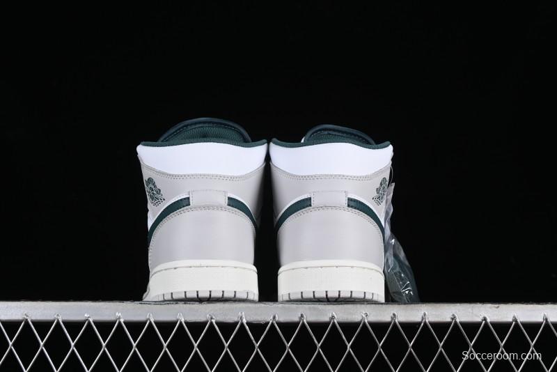 Nike Air Jordan 1 Mid Basketball Shoes with Oxidized Green Leather and Perforated Toe - FQ7720-103
