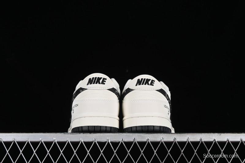 Nike SB Dunk Low LV Collaboration - Beige Black Denim Anniversary High-End Custom Low-Top Casual Skate Shoes - JH8310-946