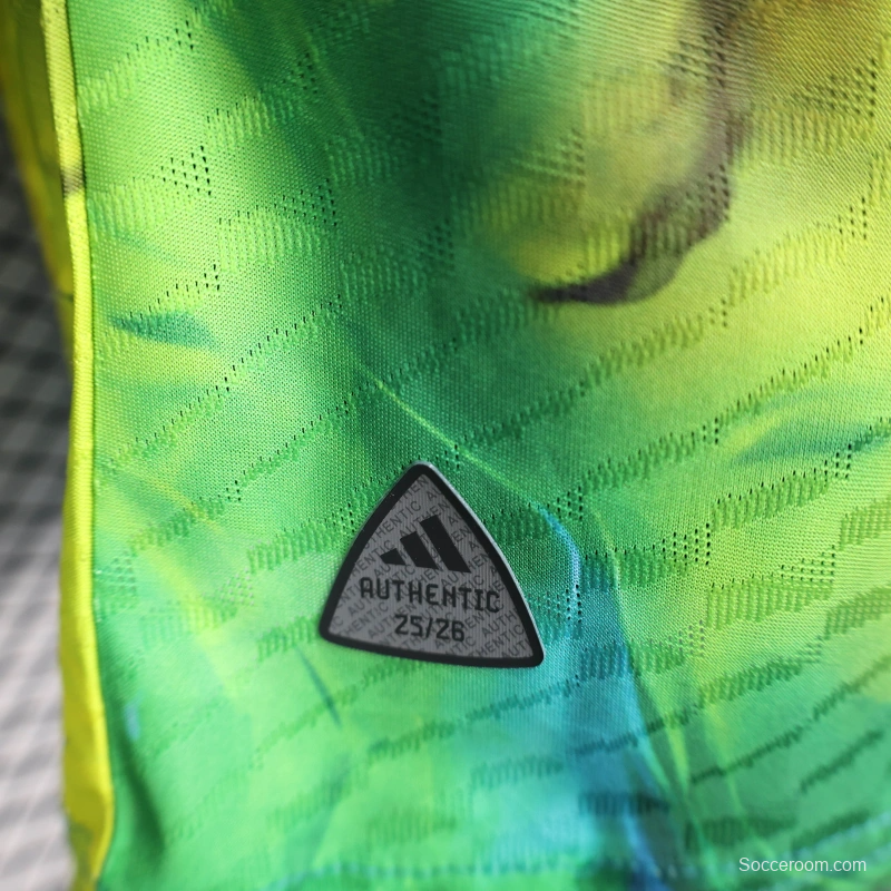 25/26 Player Version Real Madrid Limited Edition Goalkeeper Jersey - Emirates Neon Yellow Marble Design