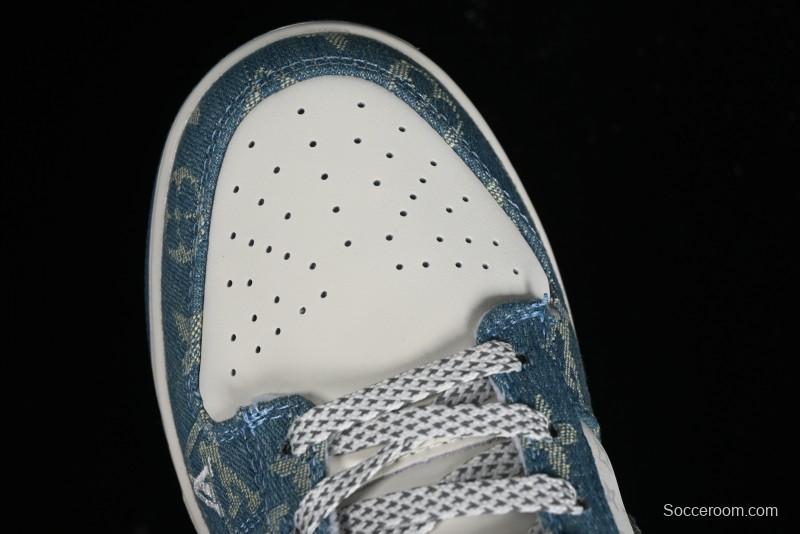 Nike SB Dunk Low LV Collaboration - Light Blue Denim Anniversary High-End Custom Low-Top Casual Skate Shoes - XP3802-336