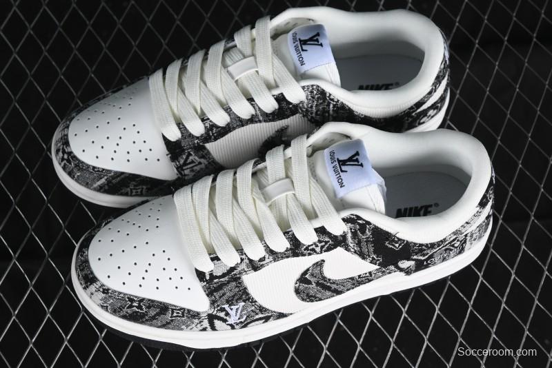 Nike SB Dunk Low LV Collaboration - Black Denim Anniversary High-End Custom Low-Top Casual Skate Shoes - XB3802-351