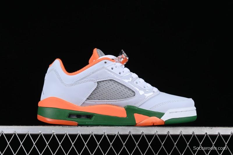 Nike Air Jordan 5 Retro Low AJ5 Sneakers in Football Grey with Vivid Orange and Pine Green Accents - FQ1293-018
