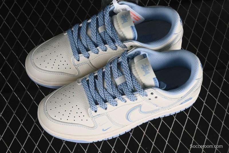 Nike SB Dunk Low Stussy Collaboration - Blue Double Swoosh Anniversary Custom Low-Top Casual Skate Shoes - BB1818-101