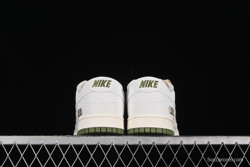 Nike SB Dunk Low Gucci Collaboration - Off White with Green Swoosh Anniversary High-End Custom Low-Top Casual Skate Shoes - KK1888-007