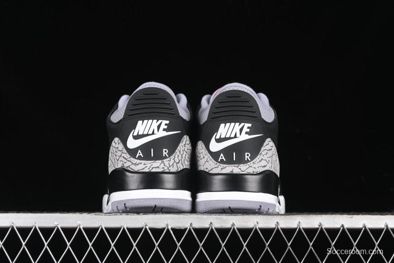 Nike Air Jordan 3 Retro Black Cement Sneakers with Visible Air Cushion - DN3707-010