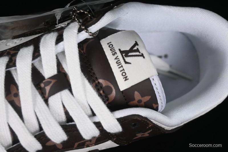 Nike SB Dunk Low LV Collaboration - Embossed White Brown Print Anniversary High-End Custom Low-Top Casual Sneakers - DQ1098-360