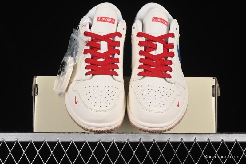 Nike Air Jordan 1 Low Supreme Collaboration - Retro Basketball Shoes in Blue and Gum Sole - SJ9950-022