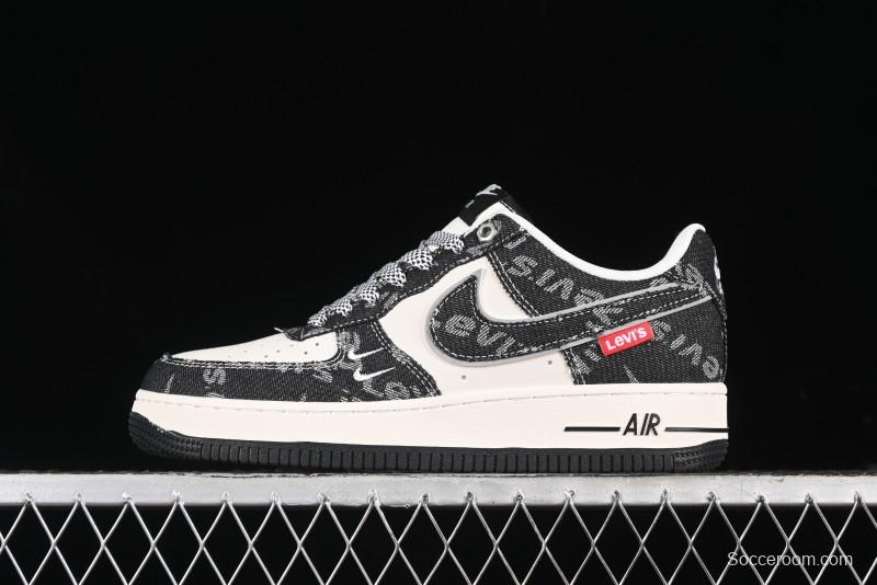 Nike Air Force 1 '07 Low Levi's Collaboration Double Swoosh Beige Black Casual Sneakers - SJ6698-001