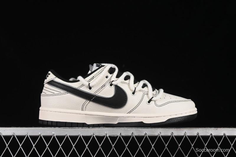 Nike SB Dunk Low Supreme Collaboration - Beige Black Mini Swoosh Anniversary Customized Low-Top Casual Skate Shoes - XX2025-566