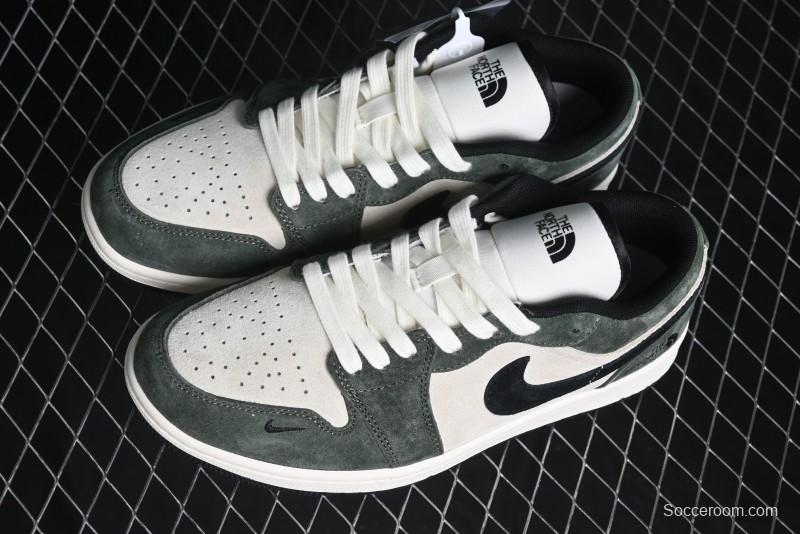 Nike Air Jordan 1 Low AJ1 The North Face Collaboration - Custom Premium Pigskin Dark Green Retro Basketball Shoes - DM9188-004