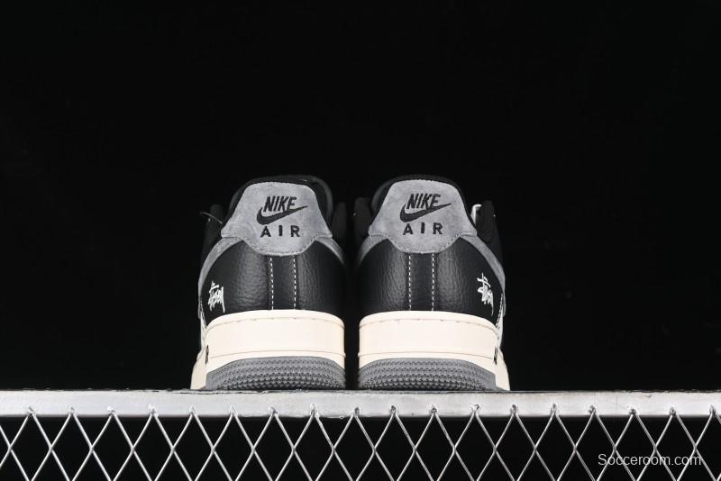 Nike Air Force 1 '07 Low Stussy Collaboration - Black Grey Casual Sneakers - XZ3328-566