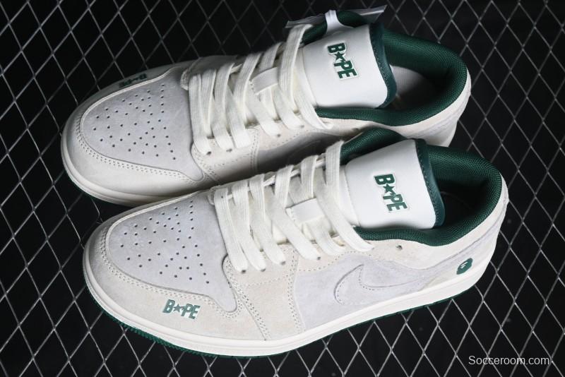 Nike Air Jordan 1 Low AJ1 Bape Collaboration - Full Pig Eight Green Grey Retro Basketball Shoes - DM9188-009