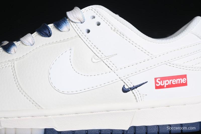 Nike SB Dunk Low Supreme Collaboration - White Blue Color Blocking with Mini Swoosh Anniversary Custom Edition Low-Top Casual Skate Shoes - BB8675-110