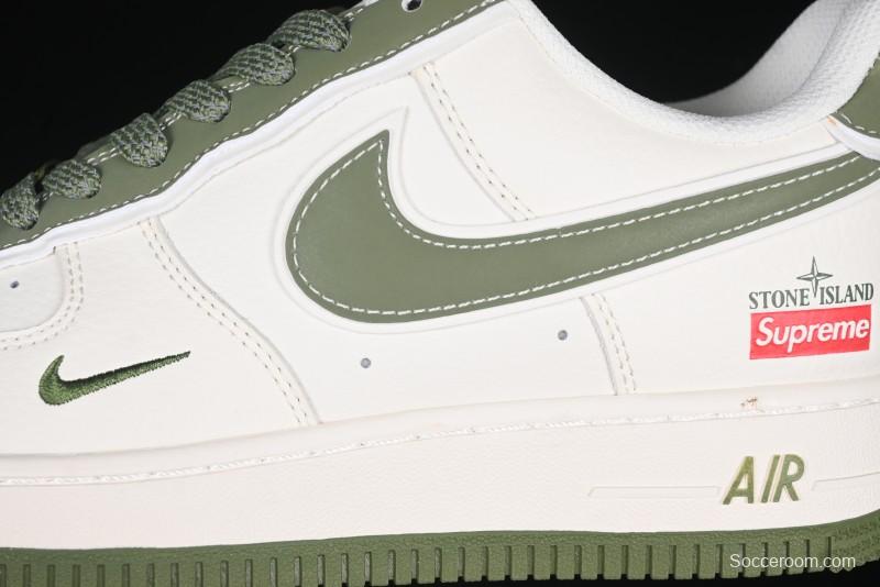 Nike Air Force 1 '07 Low Stone Island x Supreme Collaboration Beige Green Swoosh Low-Top Casual Sneakers - BB1616-301
