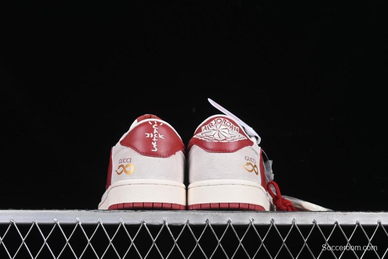 Nike Travis Scott x Fragment Design x Air Jordan 1 Low OG SP AJ1 Retro Sneakers with Reverse Swoosh - XZ6188-056