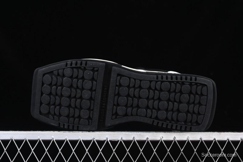 Choco Concert Leather Round Square Asymmetric Fashion Sneakers Black White - AJE5