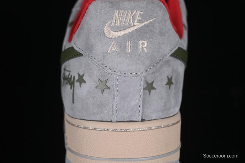 Nike Air Force 1 '07 Low Stussy Collaboration Olive Green Star Low-Top Casual Sneakers - KK1988-034