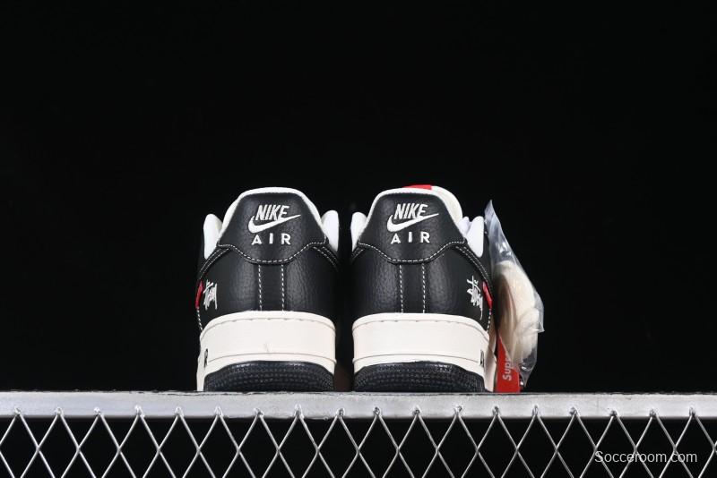 Nike Air Force 1 '07 Low Stussy Supreme Collaboration Dual-Tone Black Red Logo Low-Top Casual Sneakers - HH7518-043