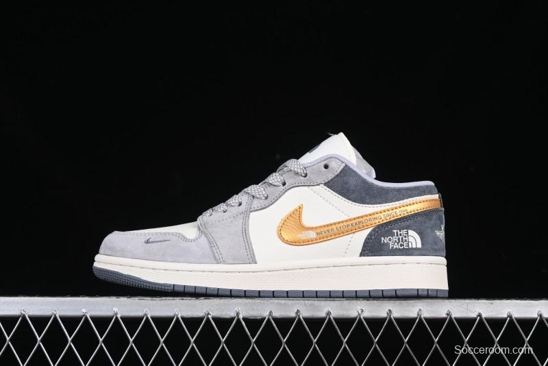Nike Air Jordan 1 Low AJ1 The North Face Collaboration Pig Eight Gold Hook High-End Custom Retro Basketball Shoes - DM9188-015