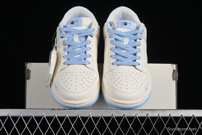 Nike SB Dunk Low BAPE Collaboration - Off-White Mini Blue Swoosh Anniversary High-End Custom Low-Top Casual Sneakers - XD6188-027