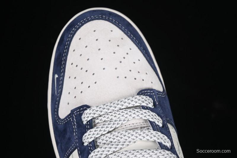 Nike SB Dunk Low Stussy Collaboration Black Blue Suede Anniversary Custom Low-Top Casual Skate Shoes - XS1086-013