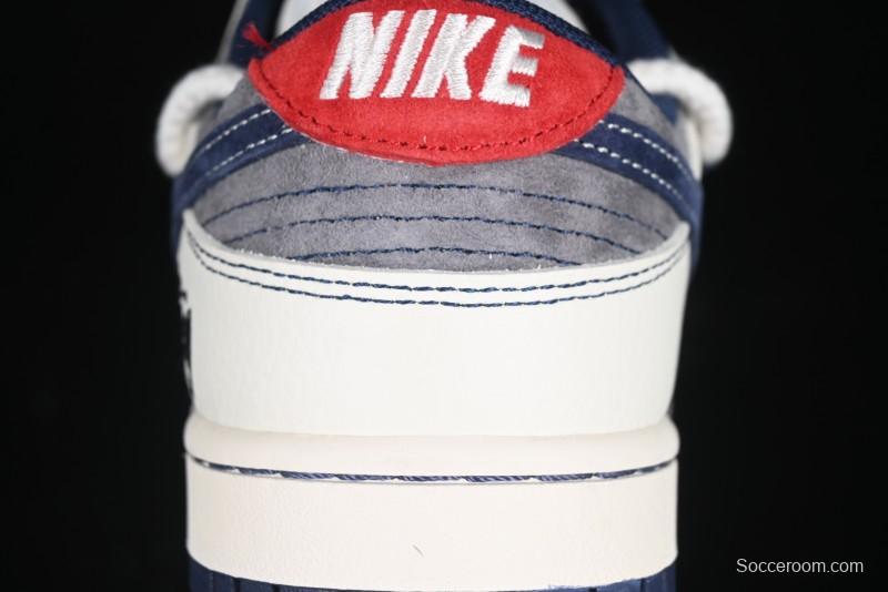Nike SB Dunk Low Stussy Collaboration Anniversary Custom Low-Top Casual Sneakers with Strap in Beige Grey and Navy - YX5066-236