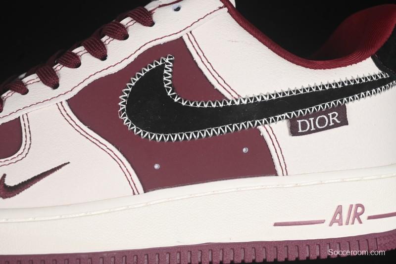 Nike Air Force 1 '07 Low Dior Collaboration Burgundy Low-Top Casual Sneakers - KK1988-046