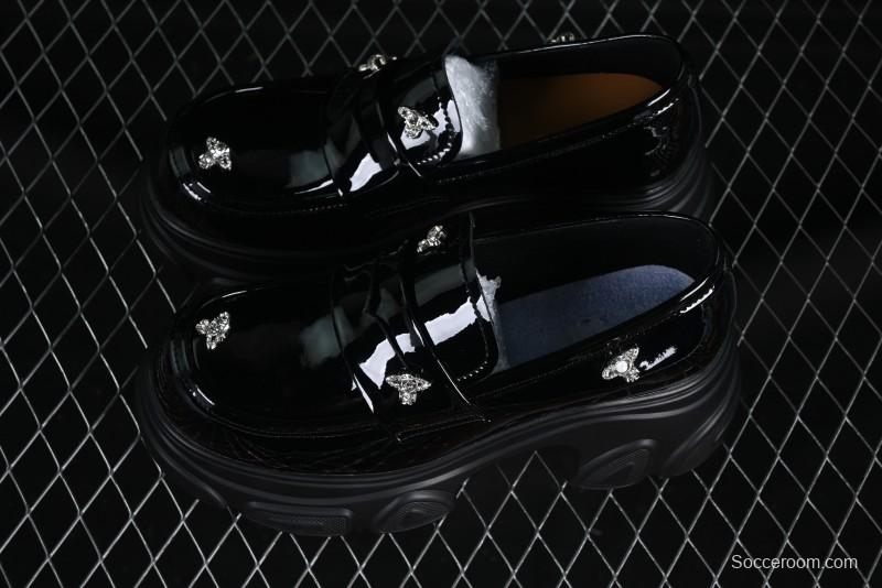 Black Patent Chunky Platform Loafers with Metal Embellishments