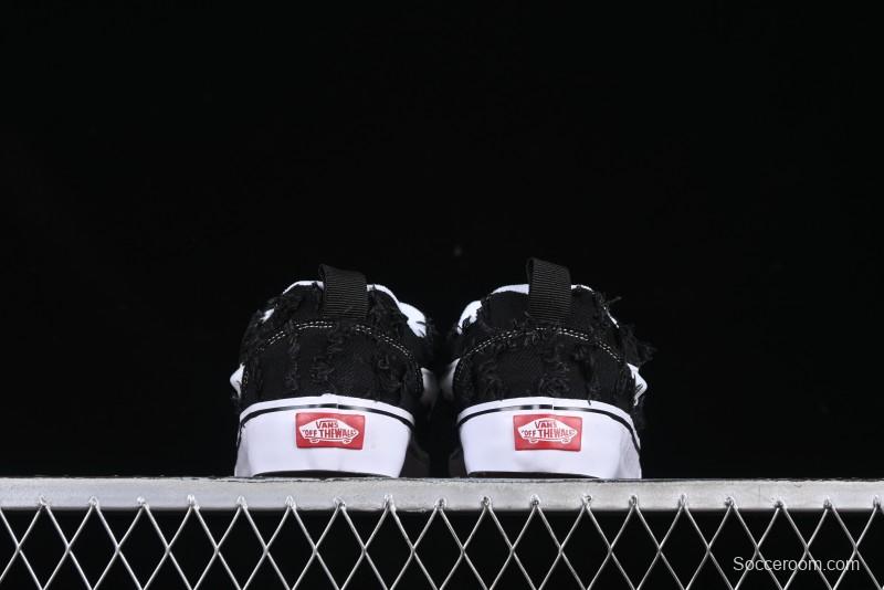 Vans Old Skool Distressed Black Canvas Sneakers with Orange Accents