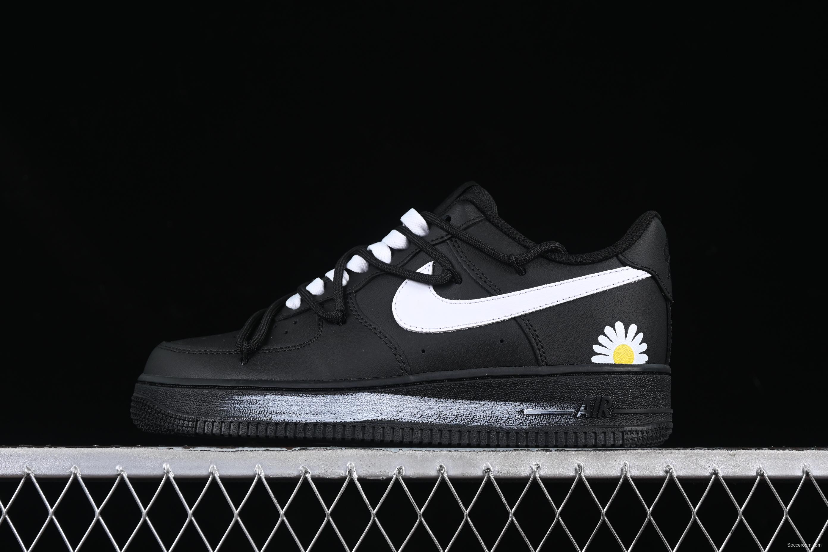 Nike Air Force 1'07 Low Casual Sneakers with 2D Daisy Black White Graffiti Hand-Painted Design - CK0316-063