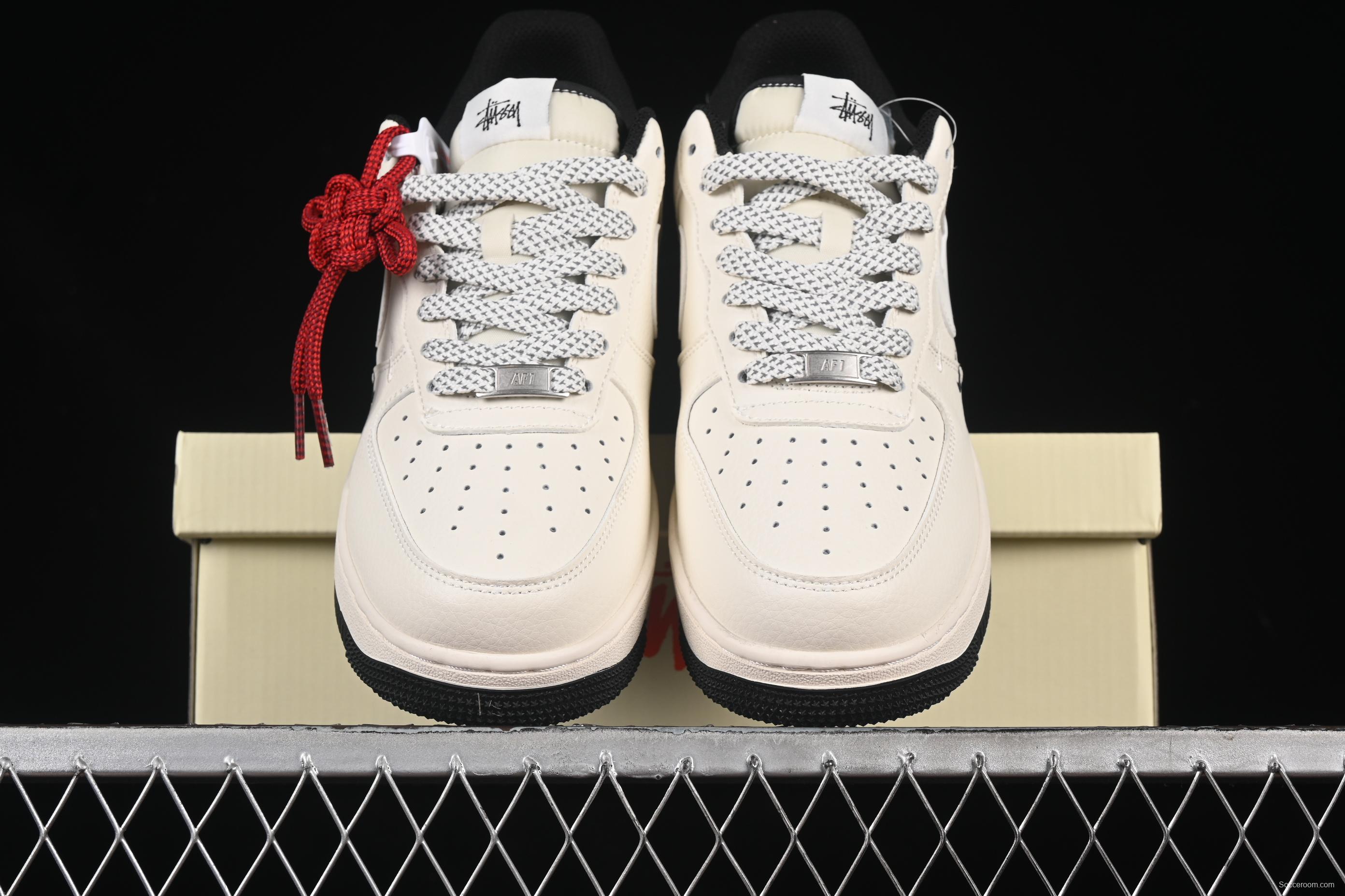 Nike Air Force 1 '07 Low Stussy Collaboration Small Double Swoosh Black Sole Low-Top Casual Sneakers - XZ6188-713