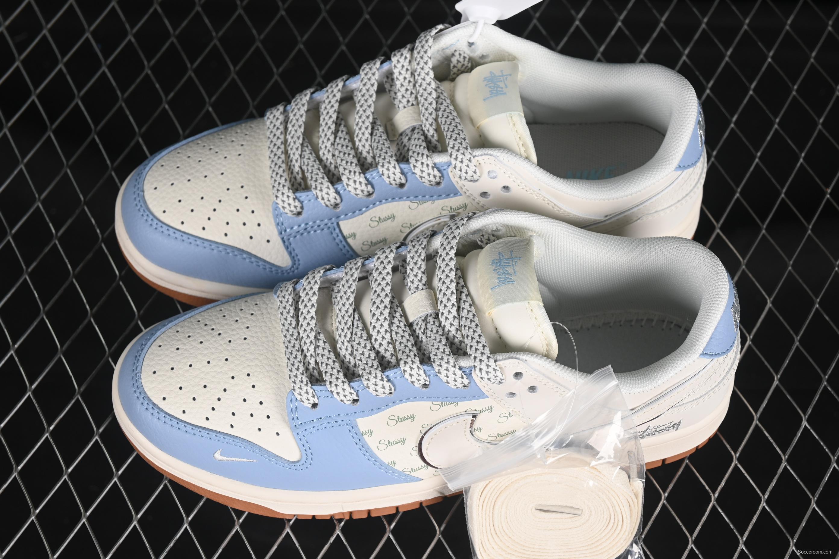 Nike SB Dunk Low Stussy Collaboration White Blue Gum Anniversary Custom Low-Top Skate Shoes - ZH2598-246