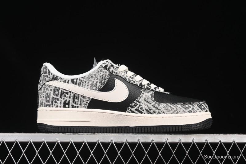 Nike Air Force 1 '07 Low Dior Collaboration Pattern Black White Swoosh Casual Sneakers - XS1958-581