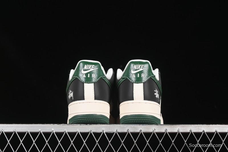 Nike Air Force 1 '07 Low Stussy Collaboration Black Green Swoosh Casual Sneakers - XS1958-572