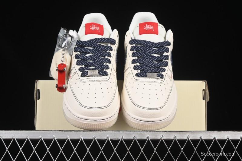 Nike Air Force 1 '07 Low Stussy Collaboration Dual-Tone Blue Red Logo Casual Sneakers - HH7518-072