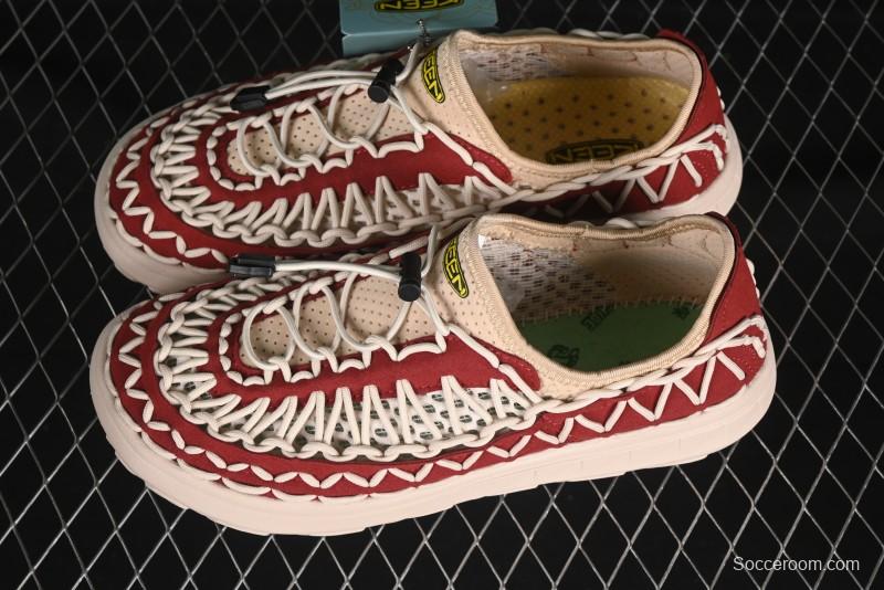 Keen Uneek Flat-M Woven Elastic Strap Outdoor Water Sports Sandals - 1014097 RED